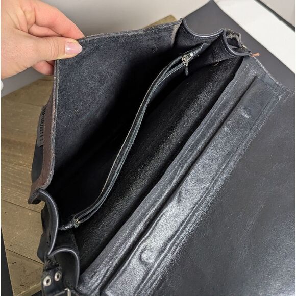 Leather shoulder bag brown and black multiple compartments - Picture 5 of 10